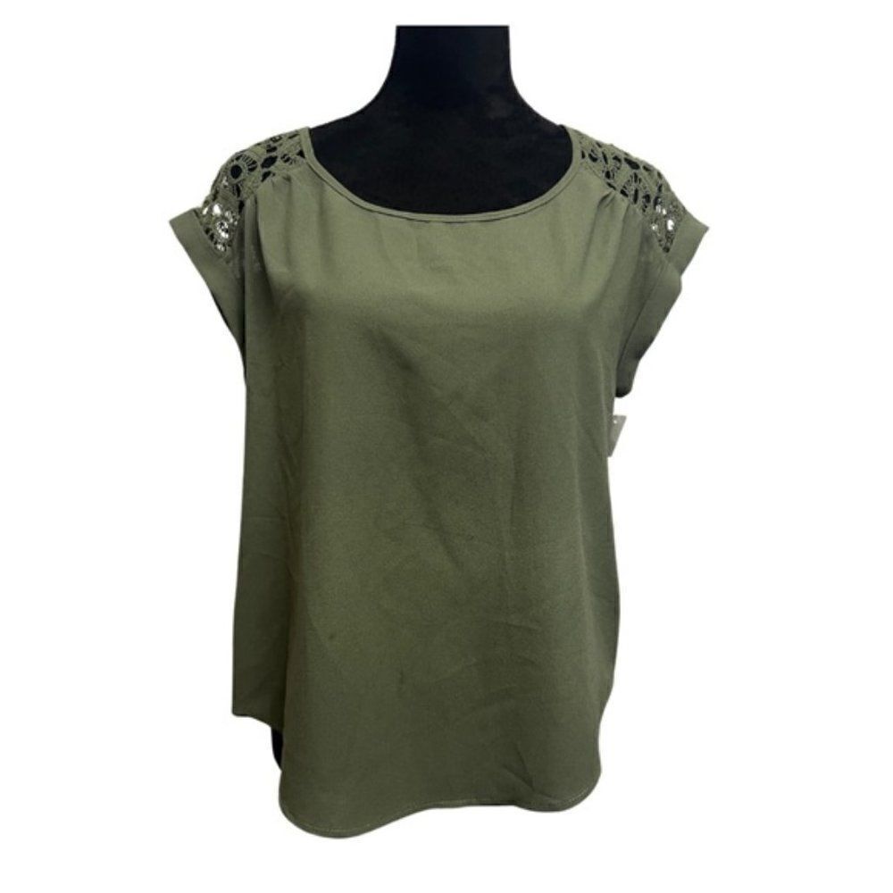 Paper Crane Lace Shoulder Top Olive